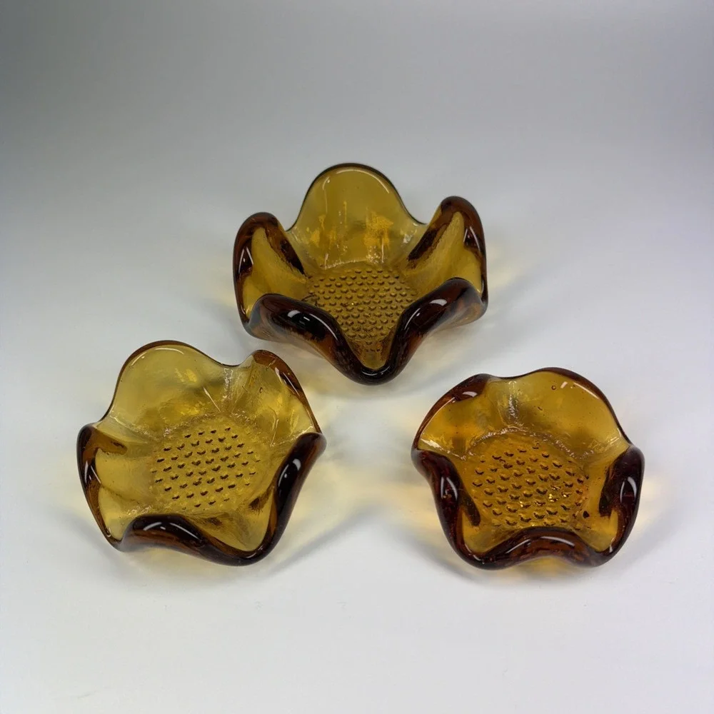 Murano Art Glass Vintage Nesting Stackable Bowls Amber
